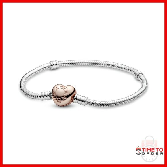 Sterling Silver Snake Chain Bracelet with Heart Clasp 18cm Resizable